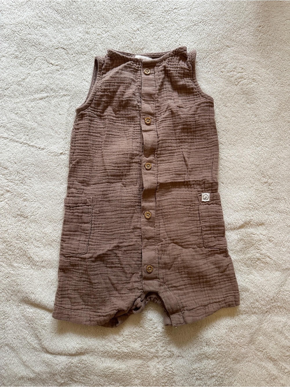 Brown Sleeveless Baby Romper 24M - Little Planet